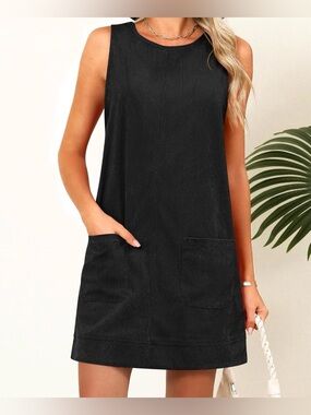 Women's Corduroy Overall Black Mini Dress